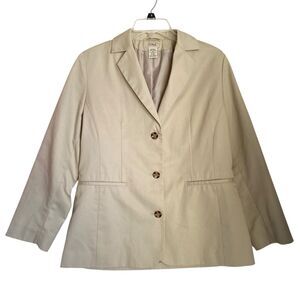 LL Bean Blazer Women 10P Beige Cotton Lined Three Button Pockets Minimalist